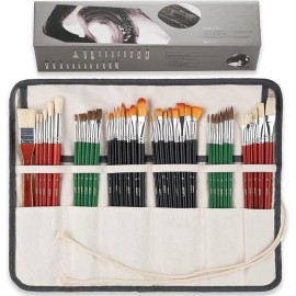 ARTIFY 41 Pieces Long Handle Paint Brushes Set Includes a Carrying Canvas Roll