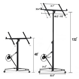 Drywall Lift 11 Ft,Sheetrock Lift Drywall Lift,150LBS Heavy Duty Drywall Rolling Lifter Panel,Drywall Lift Panel Hoist Jack with 360° Adjustable Telescopic Arm & 3 Lockable Wheels