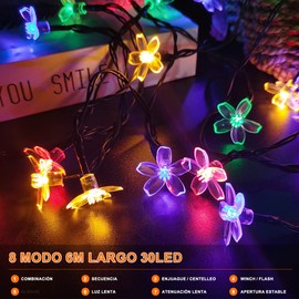 INGEQUIS Guirnalda de Luces Solares de 30LED Flores Sakura de 6.5M para Exteriores, Cadena de Luz Led Solar Impermeable con 8 Modos para Jardín, Patio,Decoración Navidad y Año Nuevo (Colorido)