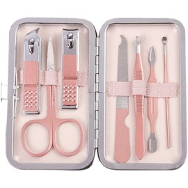 Manicure Pedicure Set Nail Clippers Kit 7 Pcs Stainless Steel Hygiene Kit Portable Nail Trimming set and Grooming Tools with Fine Leather Case [Gift Box] (Rose Gold-7pcs)