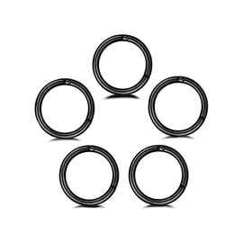 5Pcs Stainless Steel 16G Sleeper Hoop Earrings for Women Men Boys Girls Septum Hinged Clicker Nose Lip Ring Helix Daith Cartilage Tragus Piercings Small Huggie Hoops Jewelry Gifts (8mm in black)