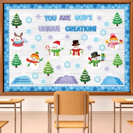 Christian Christmas Winter Bulletin Board Decorations Set Religious Winter Classroom Decorations God Made Me Unique Snowflake Snowman Cutout for Xmas Winter Holiday School Classroom Wall Decor