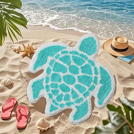 YRXRUS Turtle Bathroom Rugs, Ocean Decor Bath Mat Gifts, Light Blue Bathroom Rug, Cute Sea Turtle Shaped Bath Rug for Sring Summer Room Decor, Machine Washable & Non-Slip Bath Mat, 24x26 Inch
