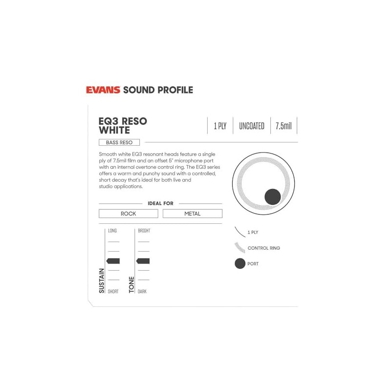 Evans EQ3 Resonant Smooth White Bass Drum Head, 22 Inch