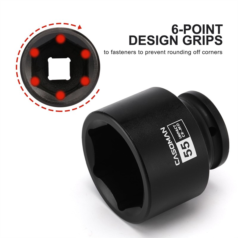CASOMAN 3/4"Drive x 55mm Shallow Impact Socket, Jumbo Impact Socket,