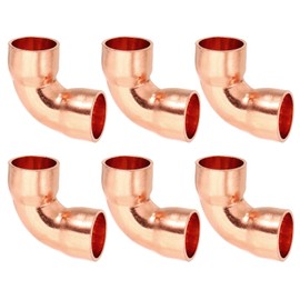 PATIKIL 10mm ID 1mm Thick Elbow Copper Fitting, 6pcs 99.9% Pure Copper Pipe Fitting 90 Degree Short Radius Tube Connector Sweat Solder for HVAC Refrigeration System