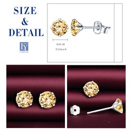 Yumilok 7 Pairs Women's Stud Earrings 925 Sterling Silver Zirconia White Multicoloured, 6 mm Stud Earrings, Earrings for Girls, Silver, yellow