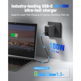 100W USB C Power Supply USB C Laptop Charger Compatible with Mac Book Pro 16,15,14,13 Inch MacBook Air/Pro iPhone15/Pro/14/Pro, Galaxy S23, Note20 (Grey)