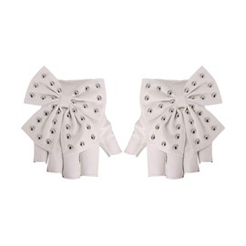 TINAYAUE Punk Half Finger Gloves Big Bowknot Rivet Design PU Leather Performance Cosplay Gloves Fingerless Rock Jazz Style Gloves Club Stage Dance Gloves for Girls Women