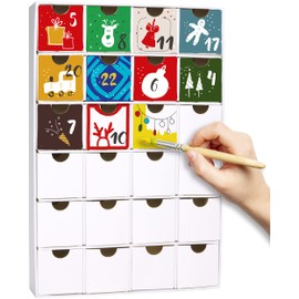 BRUBAKER DIY Advent Calendar for Painting, Crafts and Designing Yourself, Reusable Christmas Calendar for Filling with 24 Cardboard Drawers, White, 32.5 cm Height