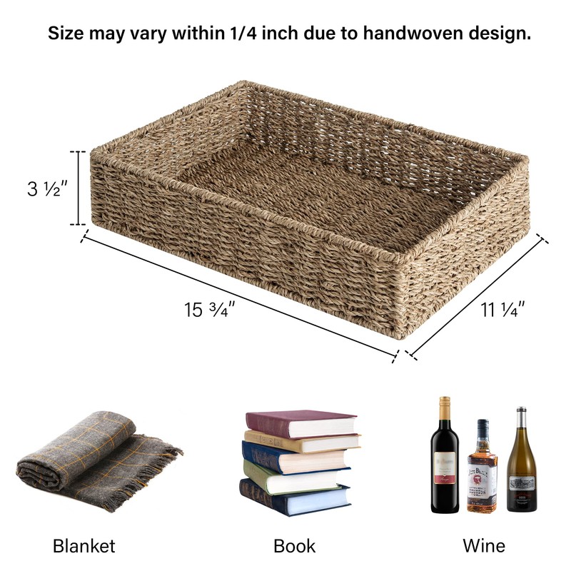 StorageWorks Large Seagrass Tray for Bathroom, Seagrass Storage Baskets for