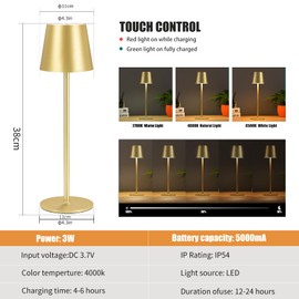 BGFHome Cordless Table Lamp LED Desk lamp,5000mAh Rechargeable Touch Night Light Wireless Minimalist Design for/Restaurant/Bedroom/Bars/Outdoor Party/Camping/Coffee Shop(2 Pack Gold)…