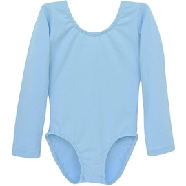 Dancina Leotard Classic Long Sleeve Modest Neckline Ultra Soft Comfortable Body Suit 8 Light Blue