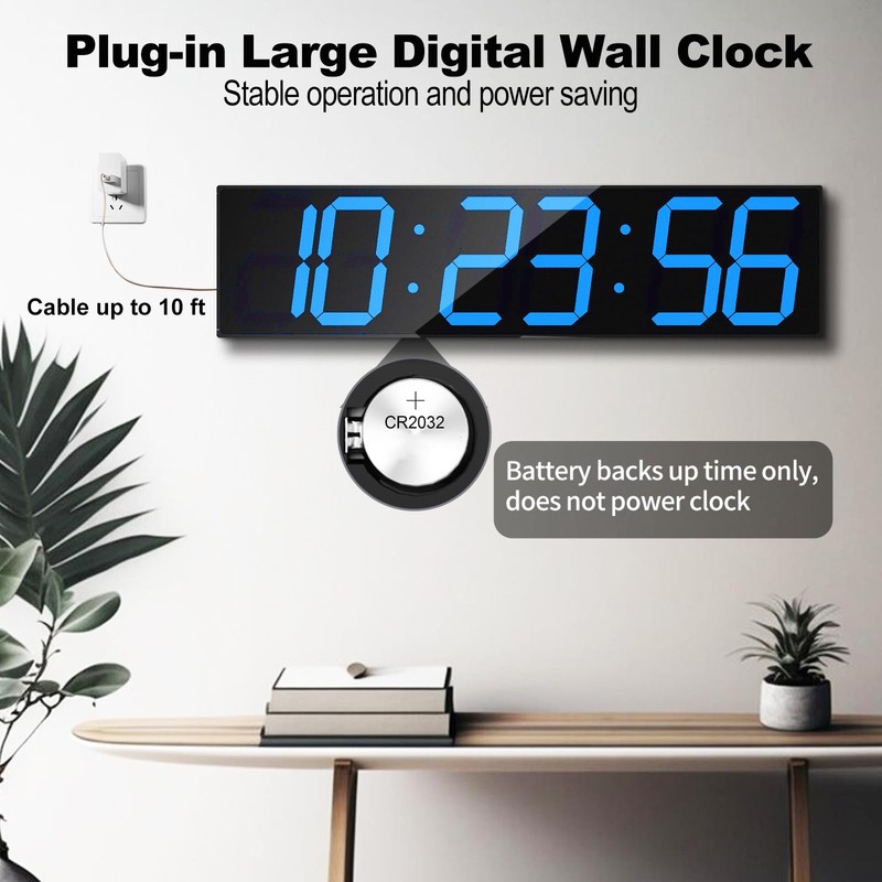CHKOSDA Digital Wall Clock, Oversize Led Digital Clock Large Display