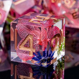 ARUOHHA DND Dice Set Resin Pink Leaf Sharp Edges Dice with Box, Dungeons and Dragons Role Playing Dice, Flower Lightning D and D Dice RPG Glitter Inclusions Polyhedral D&D Dice D20 D12 D10 D8 D6