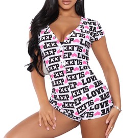 RUEWEY Women V-Neck Shorts Jumpsuit One Piece Bodysuit Pajama Long Sleeve Bodycon Rompers Overall (S, YG-White)