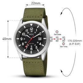 Infantry Military Analogue Wrist Watch for Men, Mens Army Field Tactical Outdoor Sport Watches, Waterproof Work Casual Quartz Wristwatch Date Green Nylon Strap