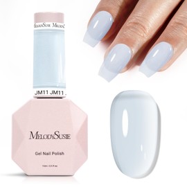 MelodySusie Milky Blue Gel Nail Polish, 0.5Fl.oz Jeweliver Blue Gel Polish Translucent Light Baby Blue Pastel Color White Soak Off UV LED Art Design Manicure Gift for Girls Salon DIY At Home JM11