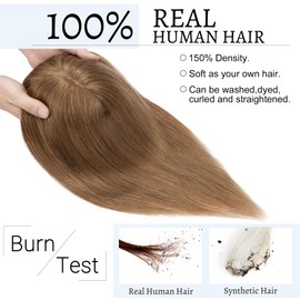 SEGOHAIR Hair Toppers for Women Real Human Hair With Bangs 7 * 13 CM Silk Base Clip In Topper Hairpieces Wiglet Top Hair Pieces for Women With Thinning Hair -6 Inch Light Brown