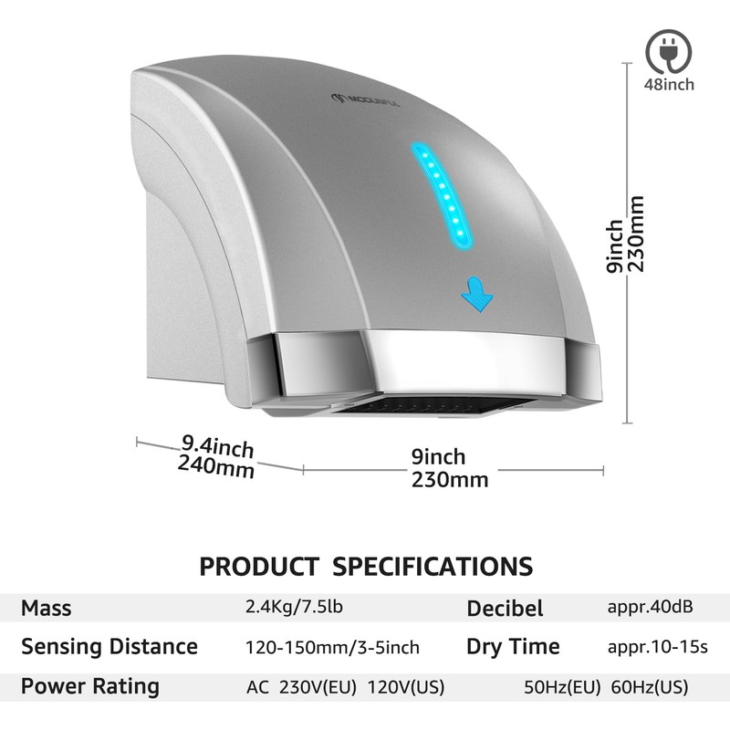 modunful Hand Dryers for Bathrooms Commercial, Electric Hand Dryer Touchless,