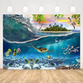 APROPHIC Photo Background, Marine Themed Background Photography, Ocean Animals Photo Background for Children, Turtles, Fish Photo Wall Background, Suitable for Photos, Photography, MV, 210 x 150 cm