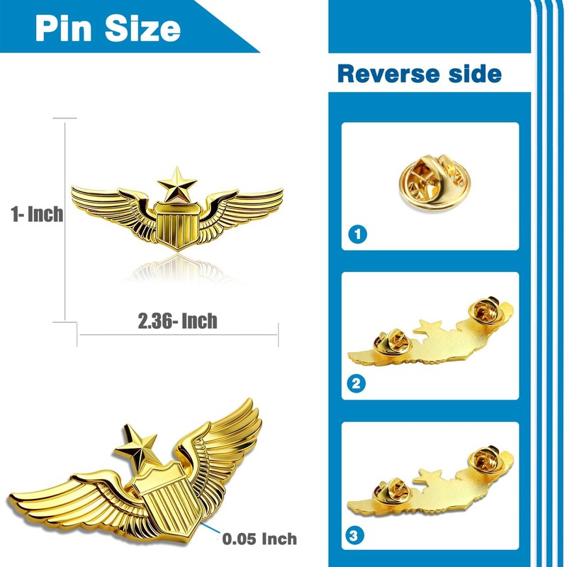 12/Pack Gold Pilot Wings Pins Badge, Flight Attendant Costume Air