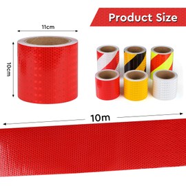 Supaway Reflective Tape Warning Tape Safety Tape Barrier Tape Marking Tape Signal Tape Cut to Size Reflectors Sticker for Vehicles, Cars, Trailers, Boats, Outdoor (10 cm x 10 m, Red)