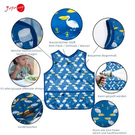 Joyo Roy Bib with Sleeves and Crumb Tray, Washable Drool Bib for Girls, Painting Coat for Children, Boy-2