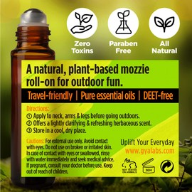 Gya Labs Mozzie Guard Essential Oil Roll-On Blend - DEET-Free - 100% Pure & Naturally Crafted with Almond Oil, Lemongrass Essential Oil, Fractionated Coconut Oil 10ml