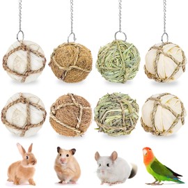 MdakeGo 8 Pack Bunny Chew Grass Balls, Natural Hanging Chew Grass Toys & Rolling Chew Toys for Small Animals, Bunny Treats for Rabbits, Chinchillas, Hamsters,Guinea Pigs, Improving Dental Health