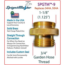 Spigotmaster SPGTM-9 ~Woodford Hose Bibb Adapter Replaces 34HA & 50HA with a Straight-Through Connector for Frost Free Spigots, sillcocks & Wall/Yard Hydrant Models 22/25/27/65/67/etc