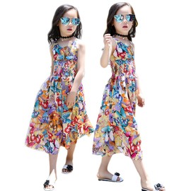 EGELEXY Toddler Girl Dresses Bohemian Style Kid Girl Chiffon Beach Skirt Floral Dress Jumpsuit Girl Summer Hawaii Clothes Yellow