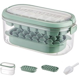 Bandeja De Cubitos De Hielo Con Tapa Y Cubo De Hielo, 28 Moldes De Hielo Y 26 Cubitos De Hielo En Miniatura, Cubo De Hielo Con Tapa Y Asa Y Pala De Hielo (Verde)