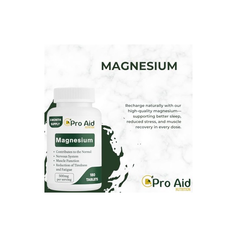 Magnesium Tablets 180 Pack by ProAid | Vegan & Vegetarian