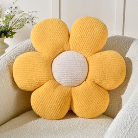 Sioloc Flower Shaped Pillows Cute Flower Floor Pillows for Home Decor Accent Pillow Aesthetic Pillows Flower Plush Cushion for Bed Sofa Couch(Yellow,15.7")