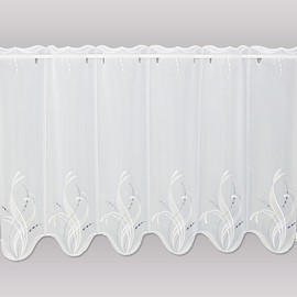 Sancia Modern Net Curtain with Plauener Lace Embroidery White / Yellow / Dark Grey in 3 Heights (Height x Width: 55 x 208 cm)