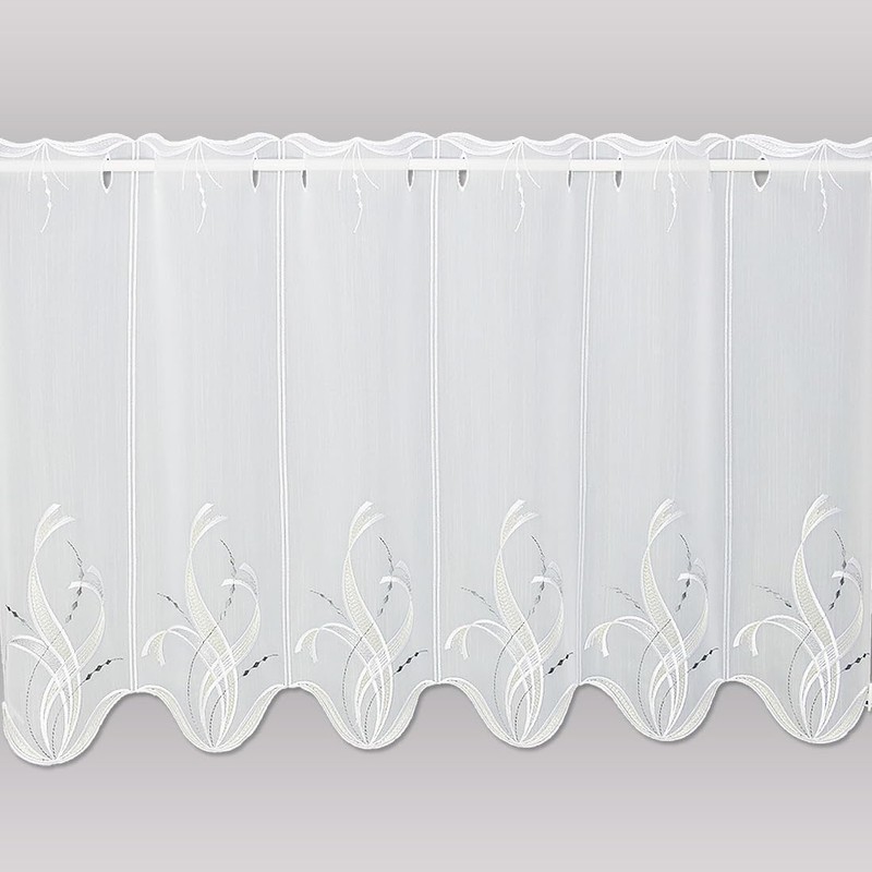 Sancia Modern Net Curtain with Plauener Lace Embroidery White /