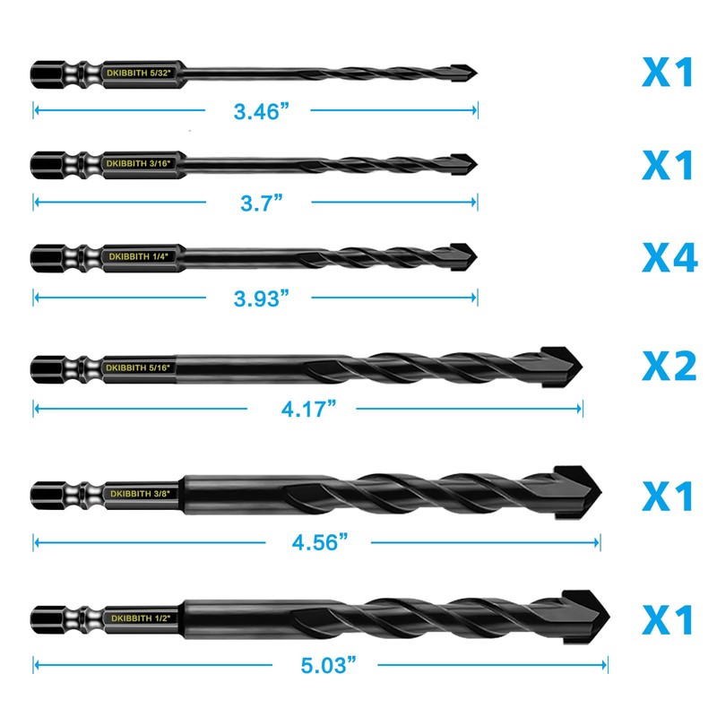 10 Piece Masonry Drill Bits for Tile Glass Ceramic Wall