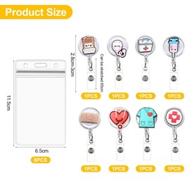 8-Piece Nurse Badge Clasp, 8-Piece Card Holder, Nurse Id Holder, Retractable Id Card Holder, Creative Pattern Badge Holder, Cute Lanyard Holder