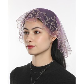Bozidol Mantilla Veils for Church Catholic, Purple Our Lady Of Aparecida Embroidered Lace Chapel Veil, Latin Mass Prayer Scarf Head Coverings for Women Lent Advent