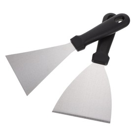 GLEAVI 2Pcs Stainless Steel Steak Spatulas with Plastic Handles Multi Functional Grilling Tools for Teppanyaki BBQ Pizza and Pancakes Heat Resistant Non Stick Design for Easy Cleaning