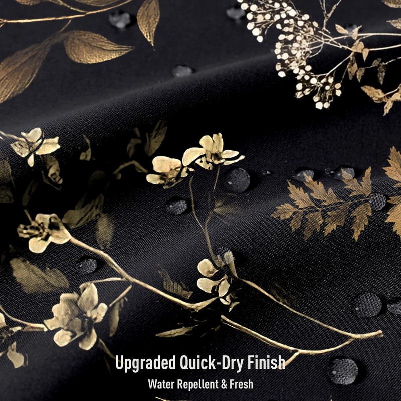 EGLGCC Vintage Floral Shower Curtain, Black Gold, 12 Hooks, 60"