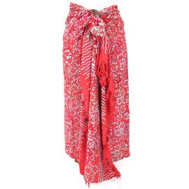 GURU SHOP Bali Batik Sarongkleid, Wickelrock, Sarong, Strand Tuch mit Sarongschnalle, Herren/Damen, Design 1/rot, Synthetisch, Size:One Size, 160x100 cm