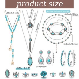 Milacolato Bohemian Turquoise Jewelry for Women Men Western Turquoise Set Western Adjustable Belt Rings and Necklace Vintage Turquoise Drop Earrings Bracelet Western Boho Turquoise Jewelry for Women TS