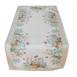 texpot Table Runner 40 x 90 cm with Bunny & Flowers Print Easter Spring