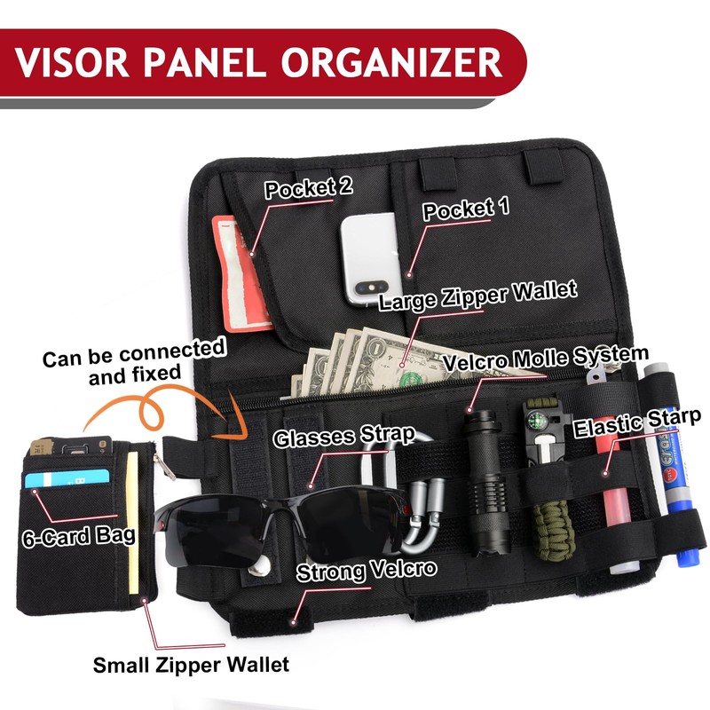 OMU Molle Visor Panel Organizer, Tactical Car Sun Visor Cover