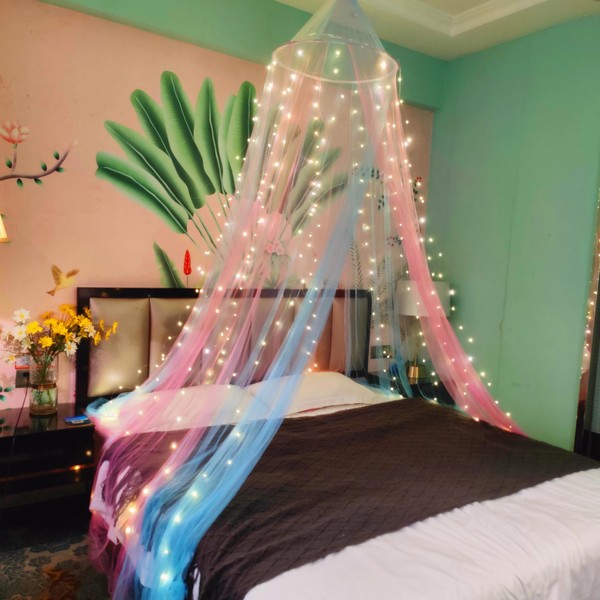 Eimilaly Two Tone Bed Canopy Mosquito Net Pink Blue with