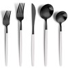 Lemeya Matte Black White Silverware Set for 6,Modern Stainless Steel