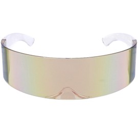 zeroUV 80s Futuristic Cyclops Cyberpunk Visor Sunglasses with Semi Translucent Mirrored Lens (Clear Holo)