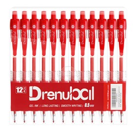 Drenubal Red Bulk Pack for School Office of 12 Ink Pens, Retractable Ballpoint Pens Medium Point 0.5 mm